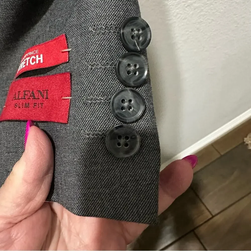Alfani slim fit stretch gray wrinkle resistant suit jacket double vents size 38L